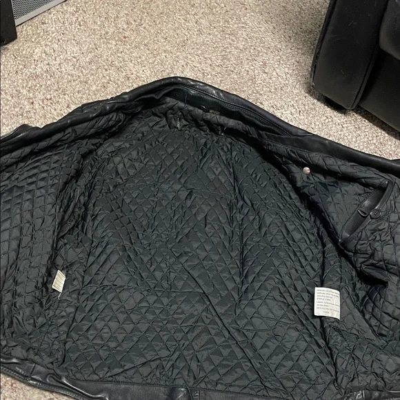 Vintage Men's Black Leather motorcycle padded quilted Jacket - Picture 12 of 13